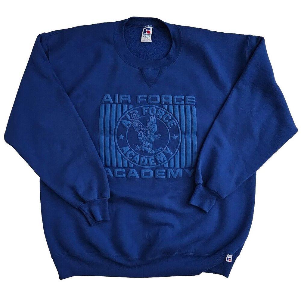 Air‎ Force Academy Mens 2XL Puff Paint Crewneck Pullover Sweatshirt USA Blue VTG